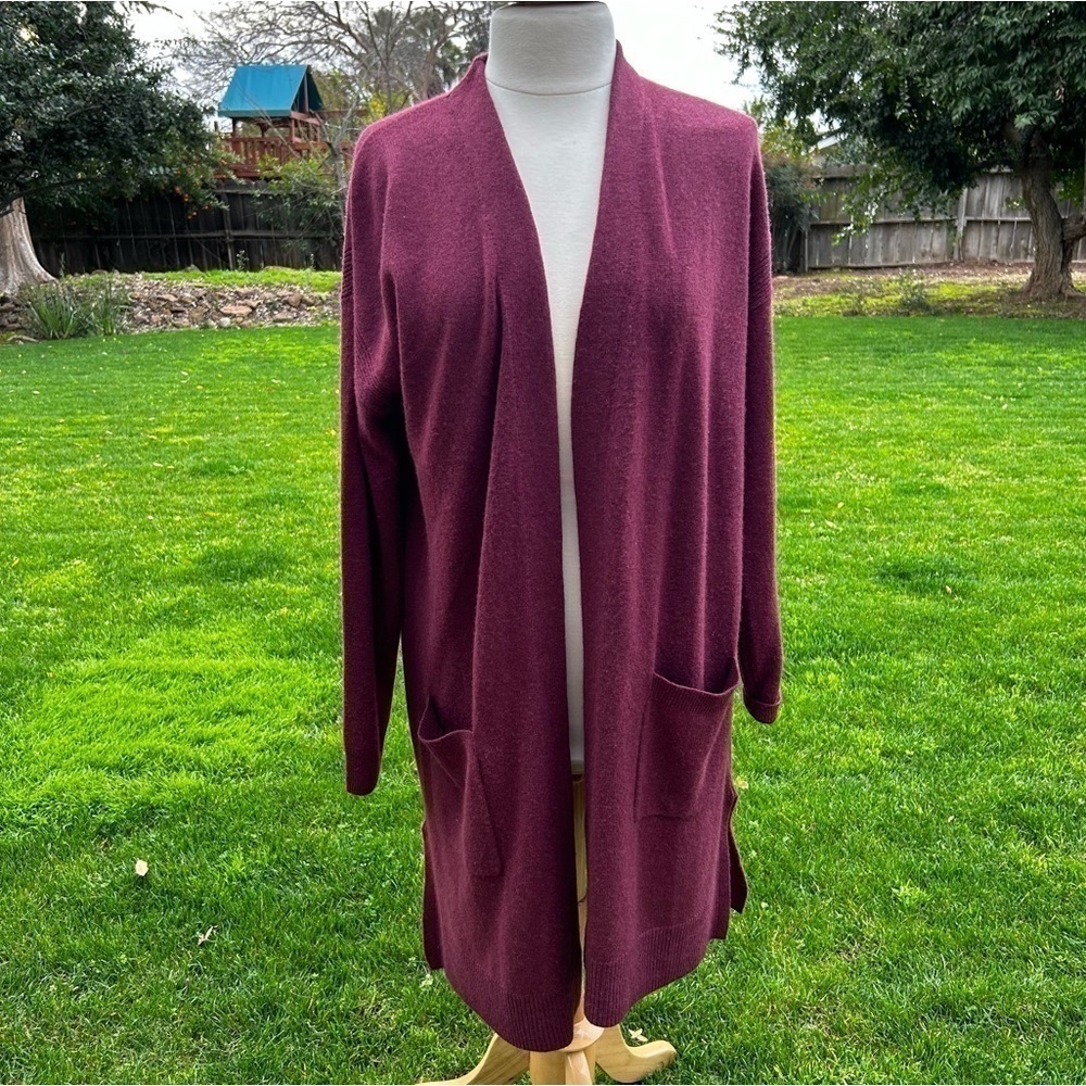 Halogen Rib Knit Wool / Cashmere Long Cardigan in Red Tannin Size S